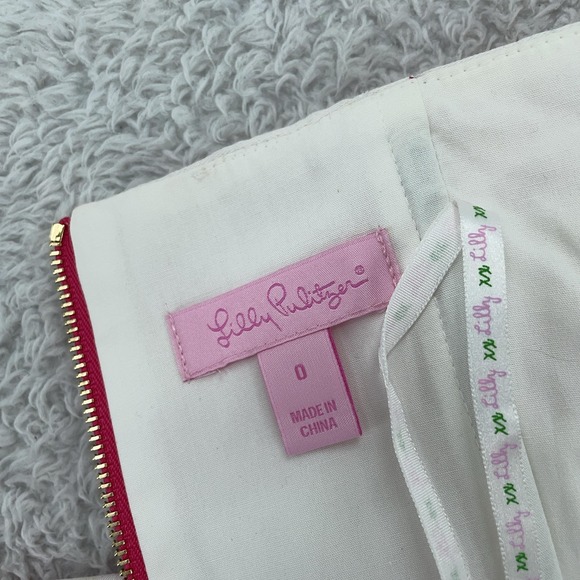 Lilly Pulitzer Strapless Peplum Dress Womens 0 Striped Pink White Ruffle Cockail - Picture 9 of 9
